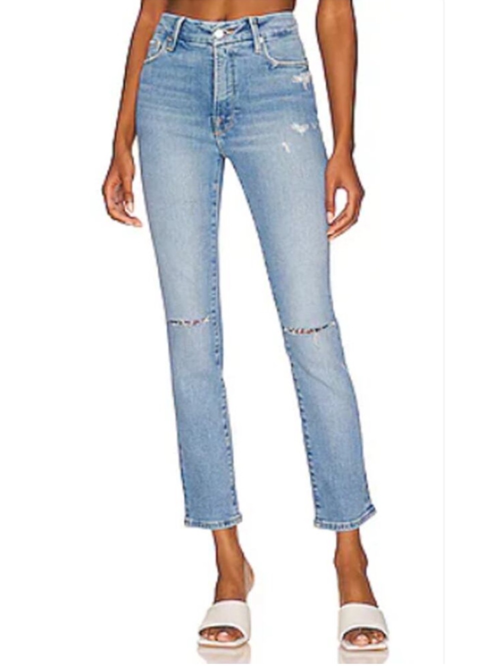 Good American Good Classic Straight Leg Jeans with Knee Slits Indigo123 Size 6